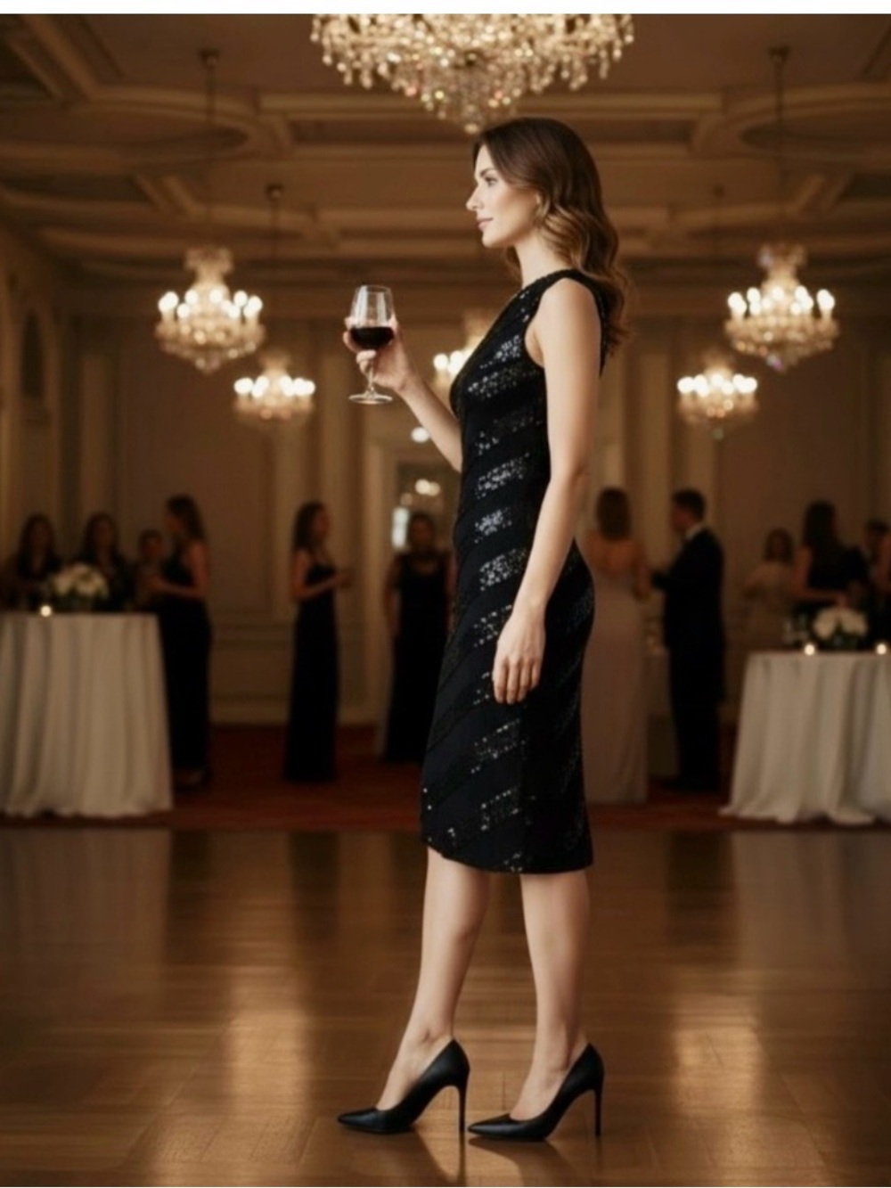 Tadashi Shoji One-Shoulder Black Sequin Sheath Dress - Picture 2 of 9